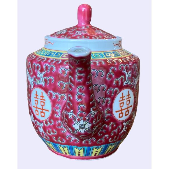 Unbranded Dining Chinese Mun Shou Ceramic Colorful Pot With 4 Tea